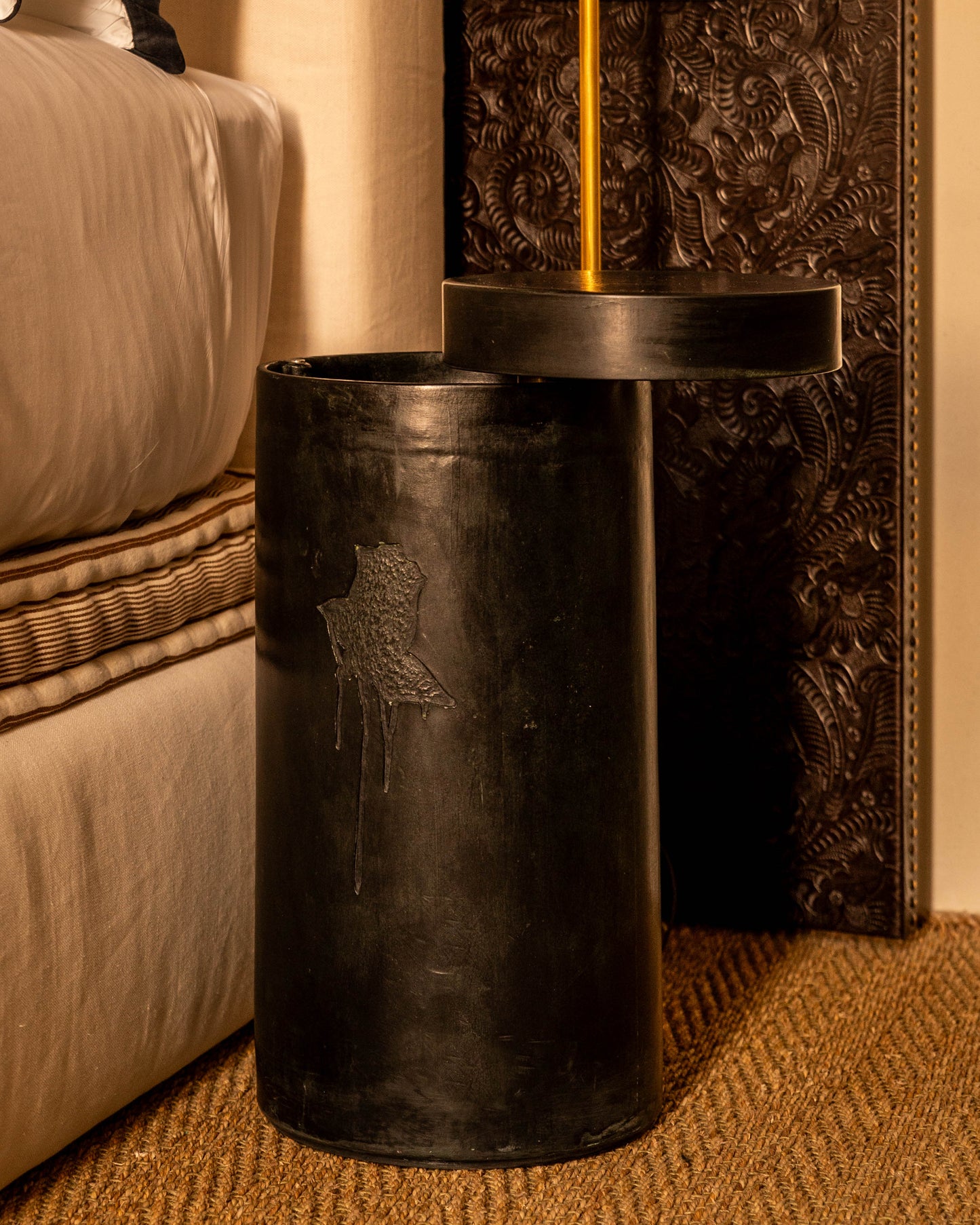 FIBERGLASS BEDSIDE TABLE, BRONZE-EFFECT